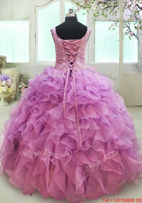 Gorgeous Big Puffy V Neck Beaded and Ruffled Quinceanera Dress in Organza