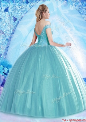 Lovely Off the Shoulder Aqua Blue Quinceanera Dress with Beading