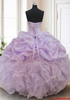 Luxurious Organza Lavender Sweet 16 Dress with Bubbles and Ruffles