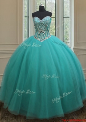 Popular Really Puffy Beaded Bodice Quinceanera Dress in Turquoise