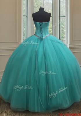 Popular Really Puffy Beaded Bodice Quinceanera Dress in Turquoise