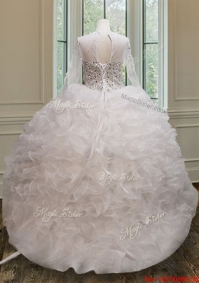 Pretty See Through Scoop Long Sleeves Quinceanera Dress with Brush Train