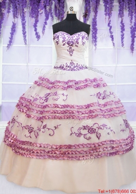 Simple Applique and Embroideried White Quinceanera Dress with Ruffled Layers