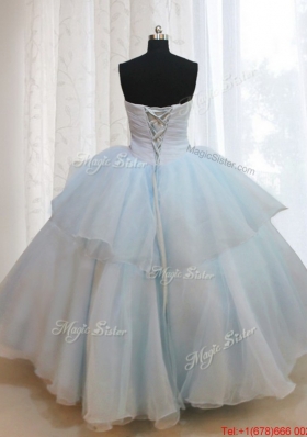 Strapless Light Blue Quinceanera Dress with Appliques and Handmade Flowers