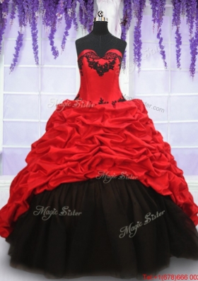 Top Seller Brush Train Red and Black Quinceanera Dress in Organza and Taffeta