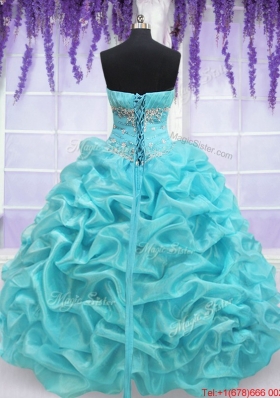 Top Seller Strapless Aquamarine Quinceanera Dress with Beading and Pick Ups