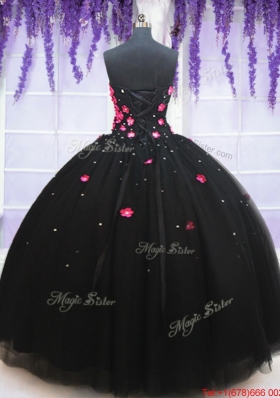 Wonderful Applique Decorated Bodice and Beaded Quinceanera Dress in Black