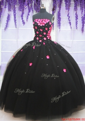 Wonderful Applique Decorated Bodice and Beaded Quinceanera Dress in Black