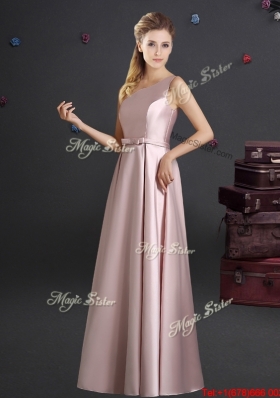 New Arrivals Elastic Woven Satin Empire Long Dama Dress with Bowknot