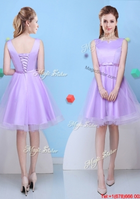 Spring Beautiful Bowknot Tulle Short Dama Dress in Lavender