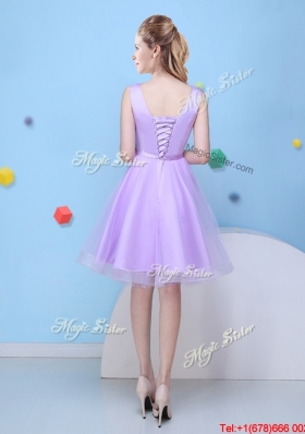 Affordable Bowknot Scoop Short Bridesmaid Dress in Lavender