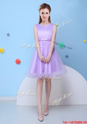 Affordable Bowknot Scoop Short Bridesmaid Dress in Lavender