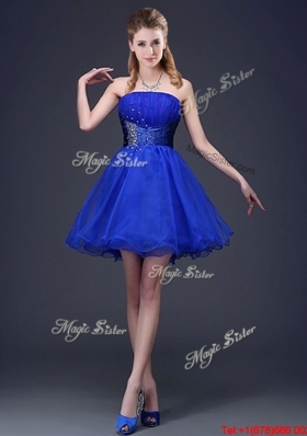 Beautiful Beaded Strapless Royal Blue Short Prom Dress in Organza