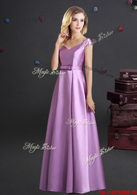 Best Floor Length Elastic Woven Satin Bridesmaid Dress in Lilac