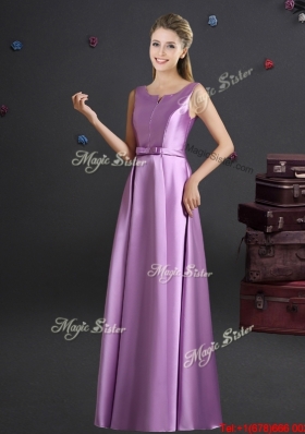 Best Floor Length Elastic Woven Satin Bridesmaid Dress in Lilac