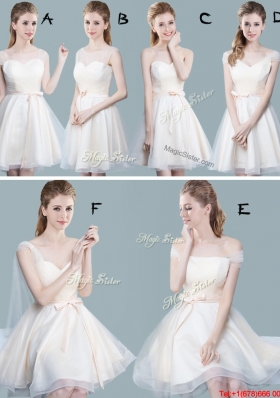 Cheap Champagne One Shoulder Bridesmaid Dress with Bowknot