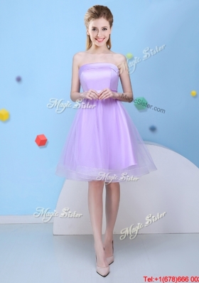 Classical Lace Up Bowknot Lavender Bridesmaid Dress with Strapless