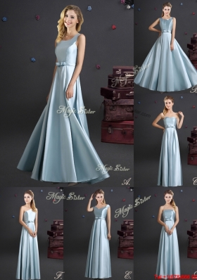 Comfortable Light Blue Strapless Long Bridesmaid Dress with Bowknot