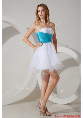 Discount Belted and Beaded Strapless Bridesmaid Dress in White