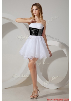Discount Organza Beaded Short Bridesmaid Dress in White and Black