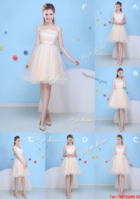 Low Price Champagne A Line Sweetheart Bridesmaid Dress with Bowknot