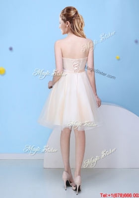 Low Price Champagne A Line Sweetheart Bridesmaid Dress with Bowknot