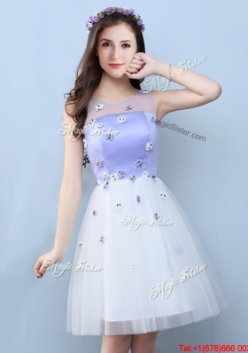Luxurious Applique White and Lavender Short Bridesmaid Dress in Tulle