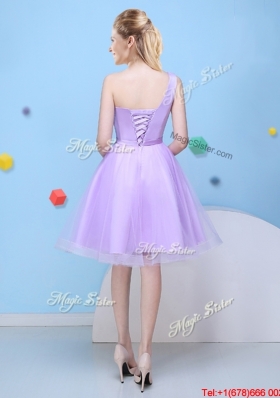 Modern Lavender A Line Short Bridesmaid Dress with One Shoulder