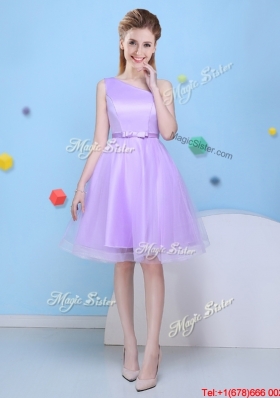 Modern Lavender A Line Short Bridesmaid Dress with One Shoulder