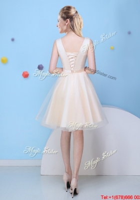 New Arrivals Champagne Scoop Bowknot Bridesmaid Dress in Mini Length