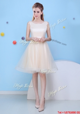 New Arrivals Champagne Scoop Bowknot Bridesmaid Dress in Mini Length