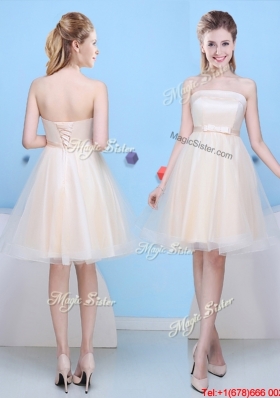 New Style Bowknot Tulle A Line Bridesmaid Dress in Champagne