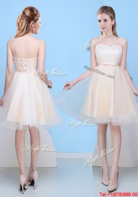 New Style Bowknot Tulle A Line Bridesmaid Dress in Champagne
