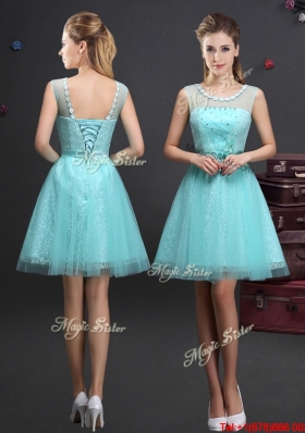 Cheap Applique and Belted Laced Prom Dress in Aquamarine