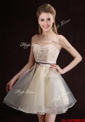 Discount Belted Champagne Short Prom Dress in Organza for 2017