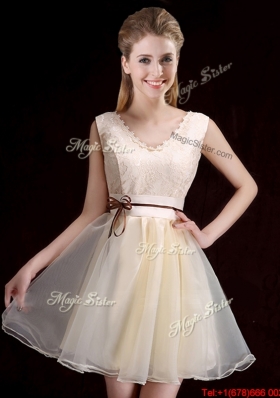 Discount Belted Champagne Short Prom Dress in Organza for 2017