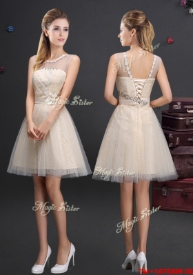 Lovely Champagne Prom Dress with Appliques and Lace