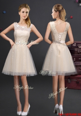 Lovely Champagne Prom Dress with Appliques and Lace