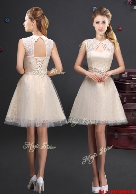 Lovely Champagne Prom Dress with Appliques and Lace