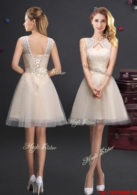 Lovely Champagne Prom Dress with Appliques and Lace