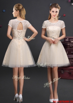 Lovely Champagne Prom Dress with Appliques and Lace