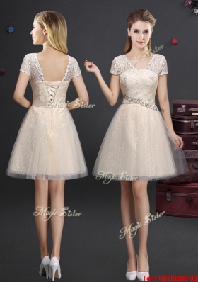 Lovely Champagne Prom Dress with Appliques and Lace