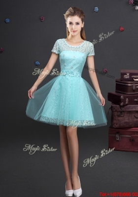 Luxurious See Through Scoop Short Sleeves Prom Dress with Lace