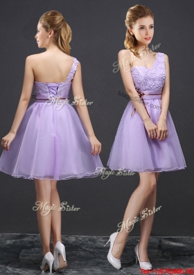 Simple Organza A Line Belted Prom Dress in Lavender