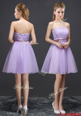 Simple Organza A Line Belted Prom Dress in Lavender