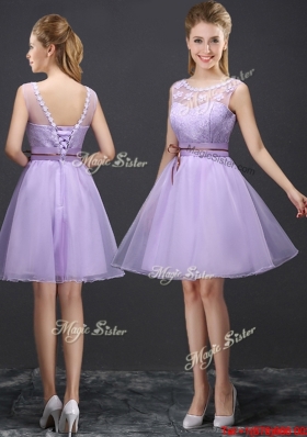 Simple Organza A Line Belted Prom Dress in Lavender