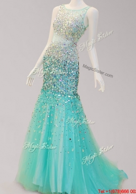 Cheap See Through Side Zipper Mermaid Prom Dress in Turquoise