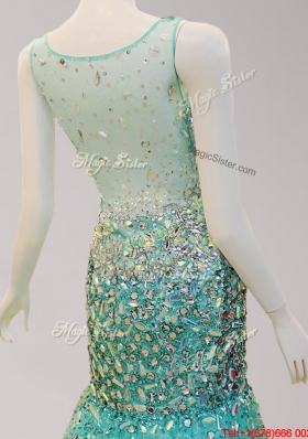 Cheap See Through Side Zipper Mermaid Prom Dress in Turquoise