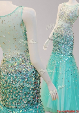 Cheap See Through Side Zipper Mermaid Prom Dress in Turquoise