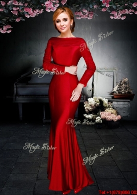 Classical Red Column Long Sleeves Prom Dress in Ankle Length